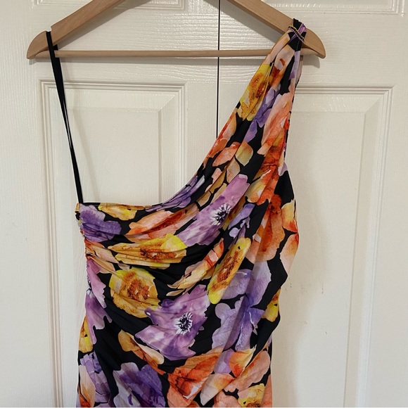 Anthropologie NWT Geisha Floral Satin Pleated One Shoulder Beaded Midi Dress XL - Picture 3 of 9